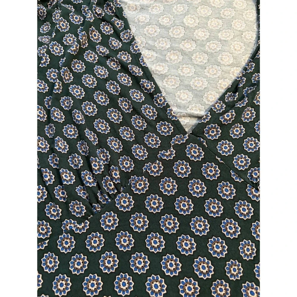Boden T1295 Womens Green Floral Medallion Square Neck‎ Wrap Front Top US 10
